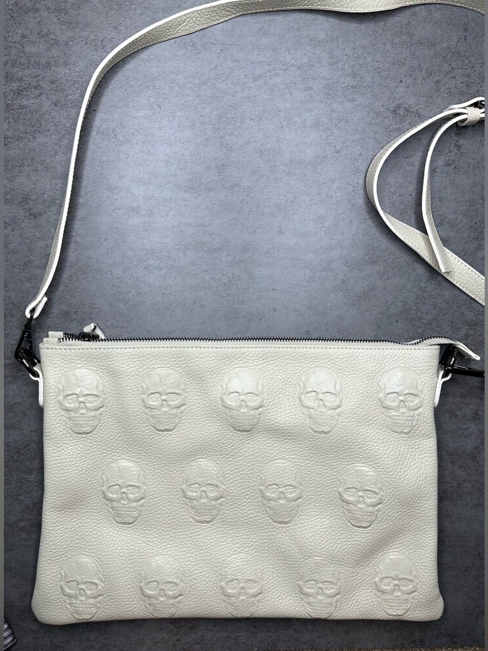 Io Pelle Italian Leather Skull Embossed Large Crossbody